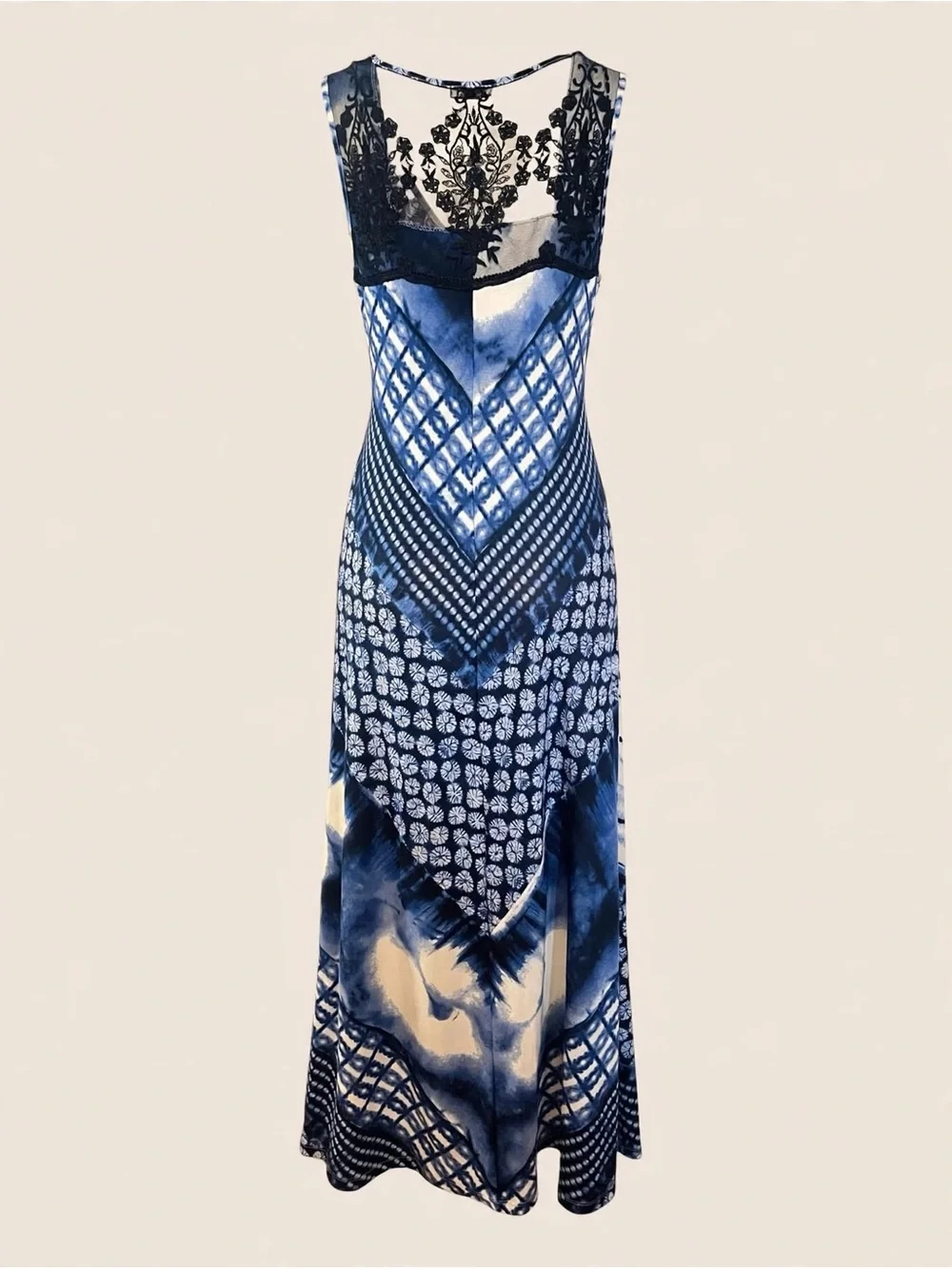Women’s Blue Tie-Dye V-Neck Maxi Swim Coverup Dress